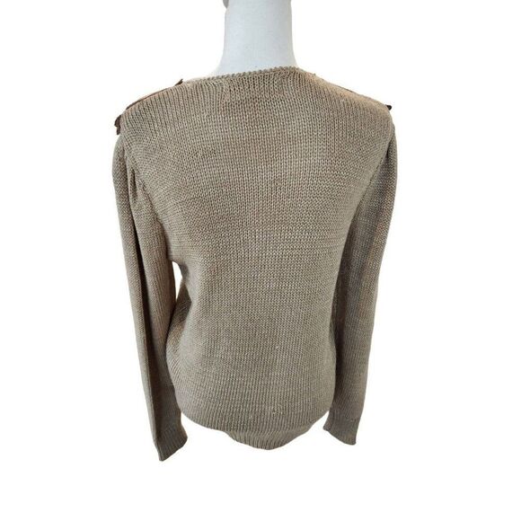 Vintage 80s Enfin Marcia Hand Loomed Brown Lace Knit Sweater M Ruffles - Picture 4 of 7